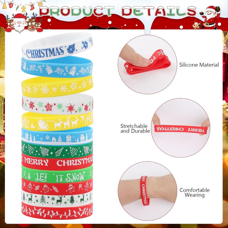 LOAVER 48 Pack Christmas Pencils Set,24 Pcs Christmas Pencils and 24 Pcs Silicone Bracelets Holiday Wristbands for Christmas Party Classroom Gifts Rewards Office Supplies Stocking Stuffers - Image 5